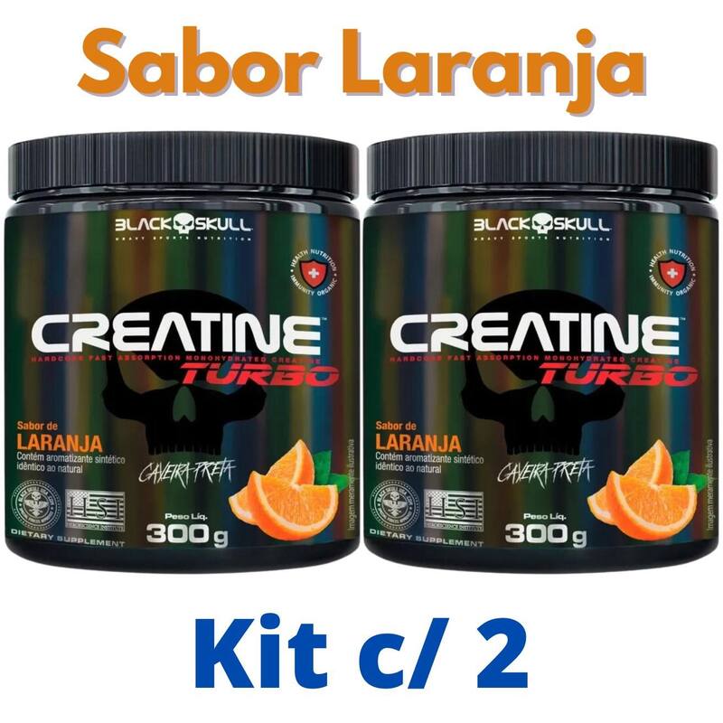 Kit 2X Creatina Monohidratada Creatine Turbo Black Skull 300g - Energia - Força - Ganho de Massa Muscular